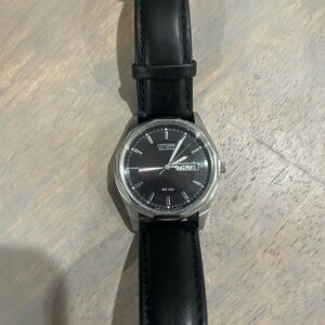 Citizen Eco-Drive Silver Case Black Strap Watch